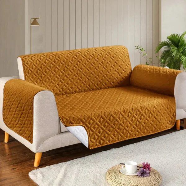 Microfiber Quilted Sofa Cover – Copper Brown (Available in Multiple Sizes)