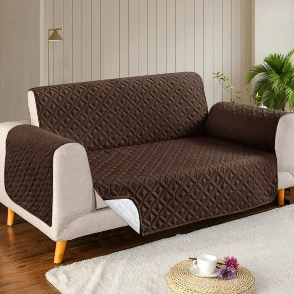Microfiber Quilted Sofa Cover – Coffee | Easy Wash & Daily Use