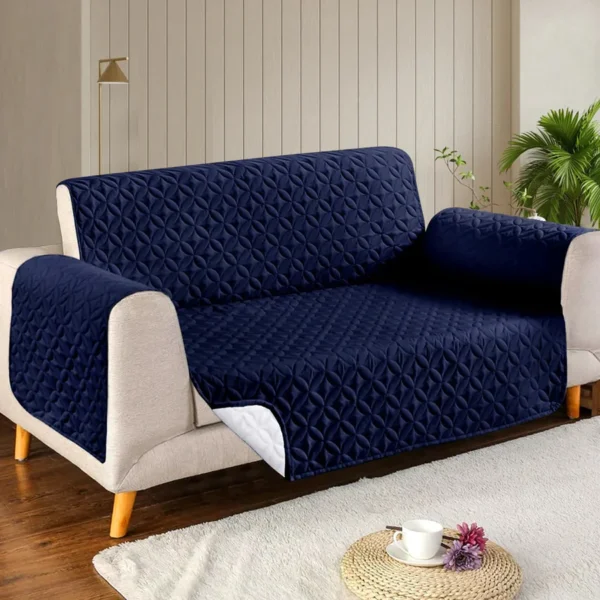 Blue Quilted Sofa Cover – Microfiber | Soft & Washable for Everyday Use