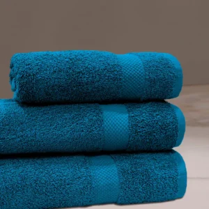 Turk blue 100% cotton terry towel, soft, absorbent, and durable