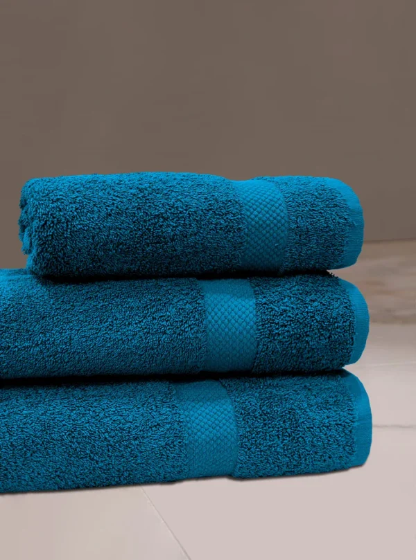 Turk blue 100% cotton terry towel, soft, absorbent, and durable